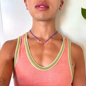 Vintage Y2K Beaded Necklace with Orange Stone